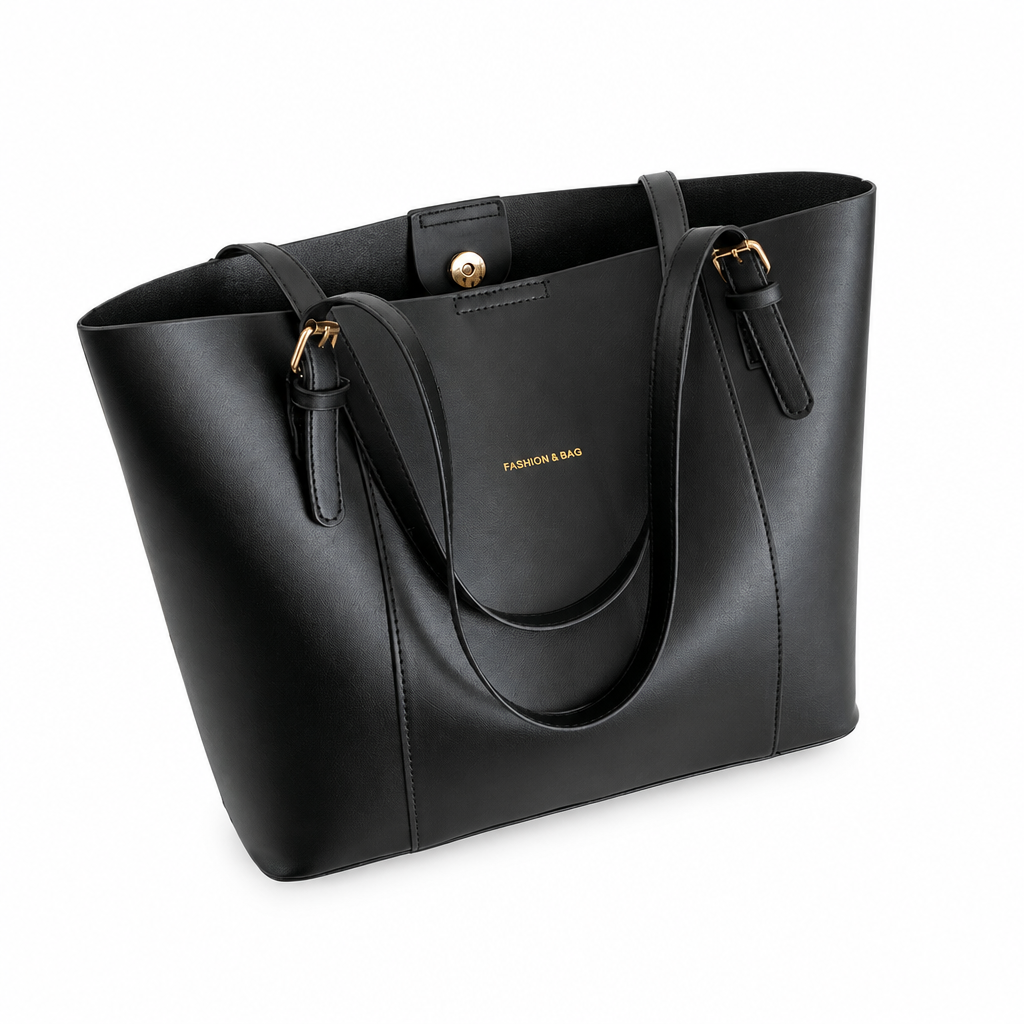 Black tote on white background