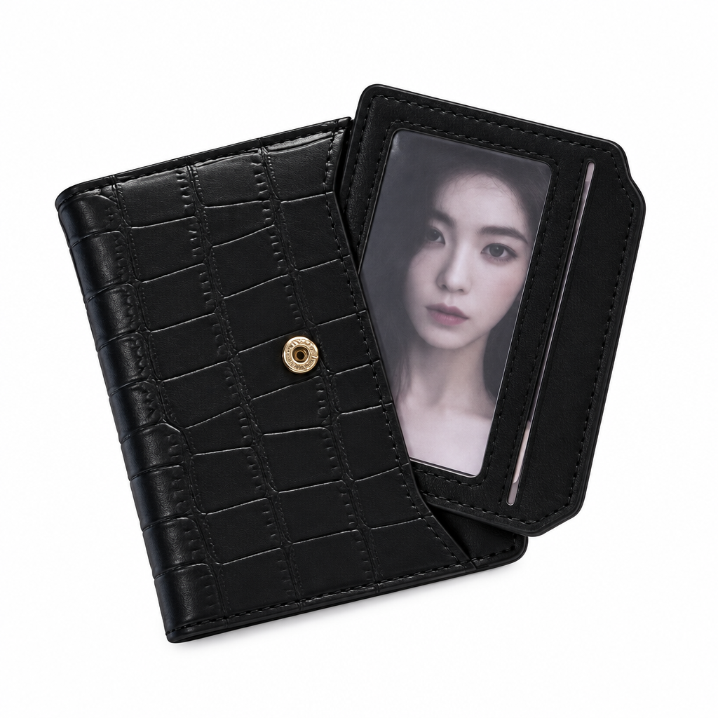 Open black wallet on white