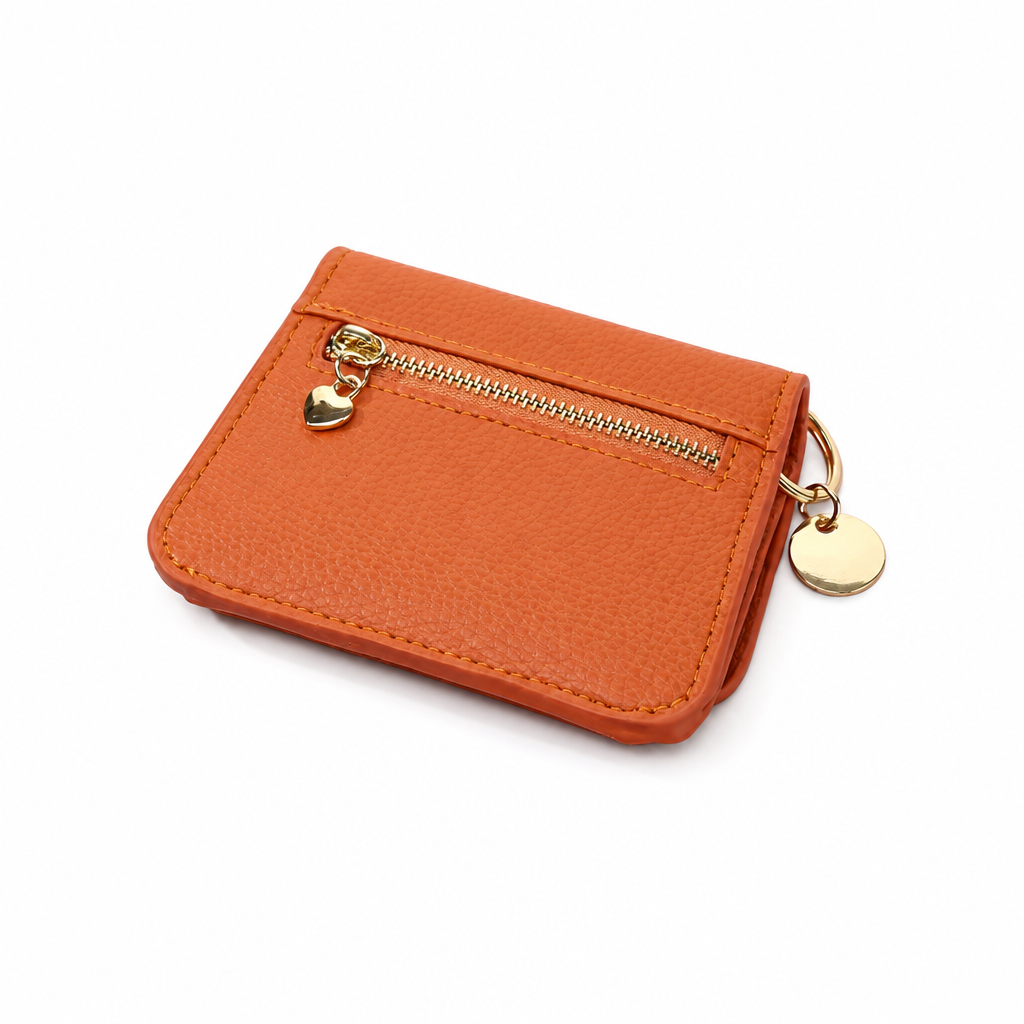 Orange wallet rear view on white