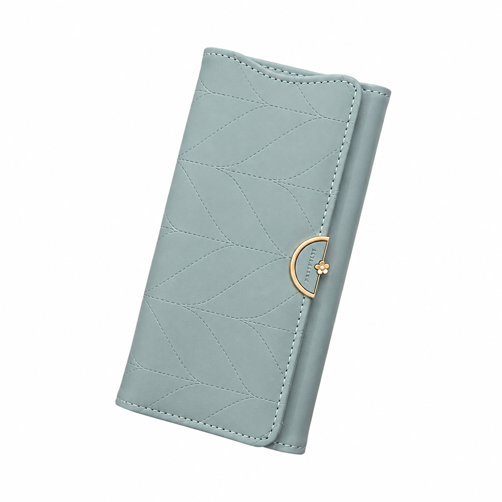 Pale blue wallet on white