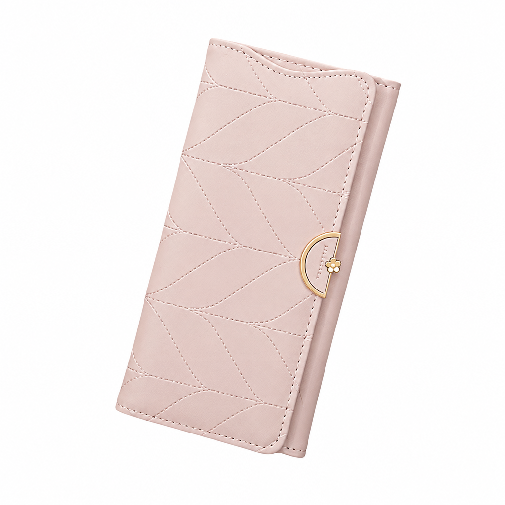 Pale pink wallet on white