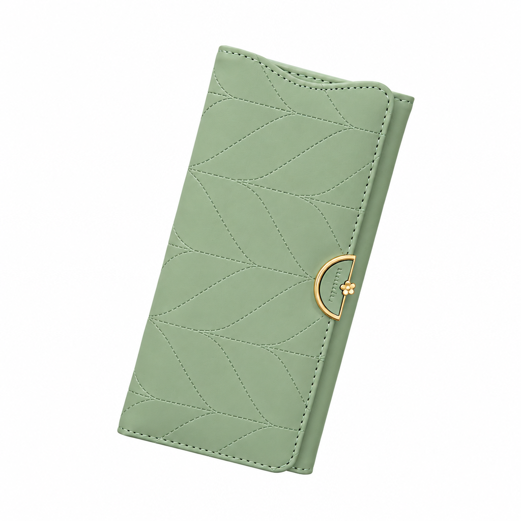 Sage green wallet on white