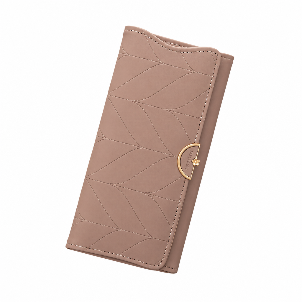 Taupe wallet on white